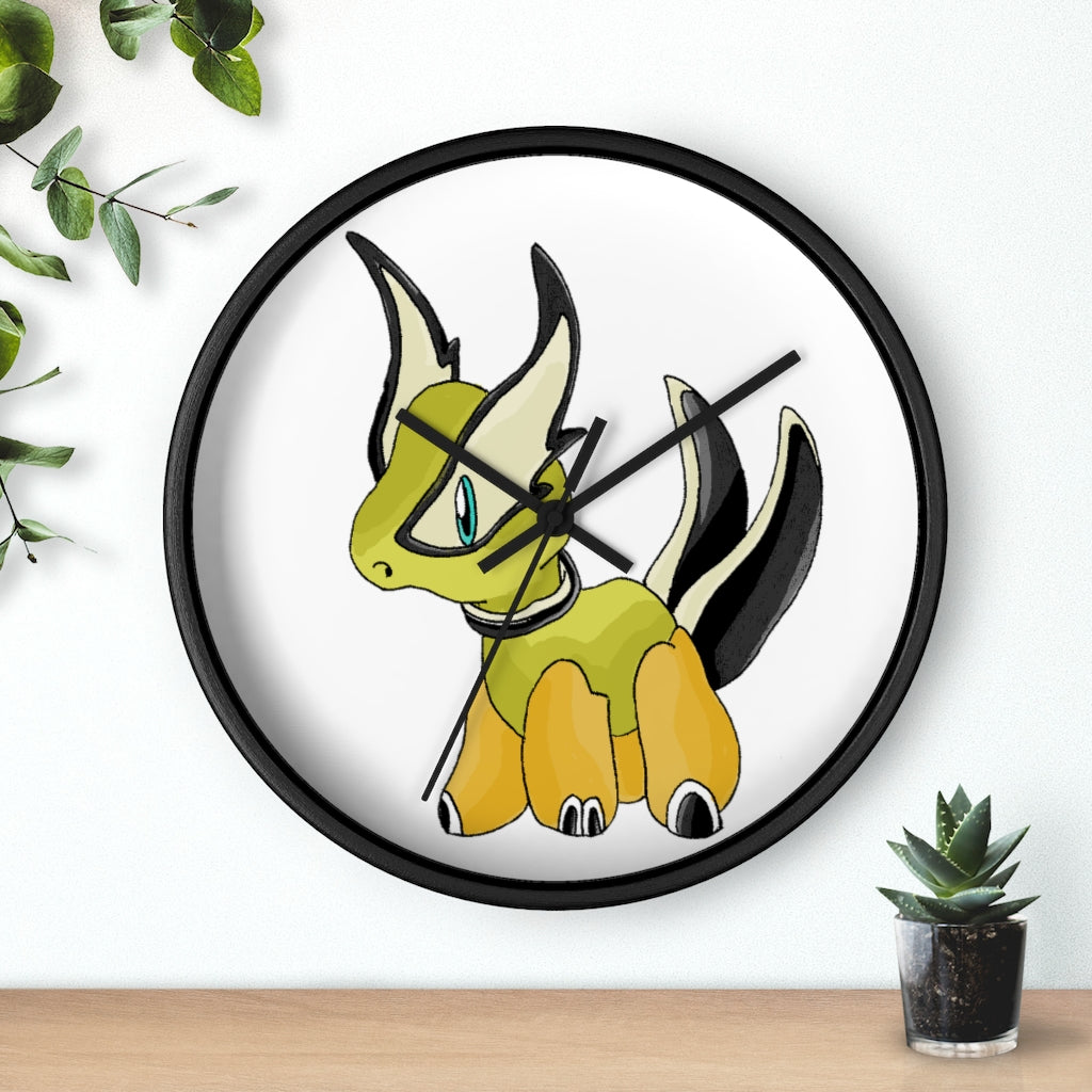 Stylish Spore Wall Clock with wooden frame and plexiglass face, perfect for indoor decor.