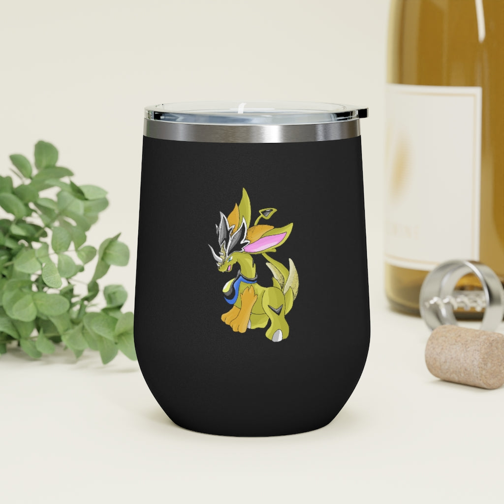 Sporecheila 12oz Insulated Wine Tumbler with clear lid, showcasing a stylish design and stainless steel finish.