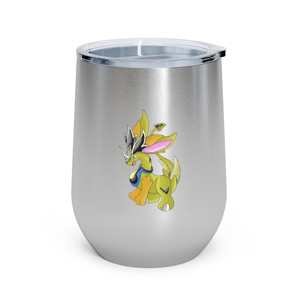 Sporecheila 12oz Insulated Wine Tumbler with clear lid, showcasing a stylish design and stainless steel finish.