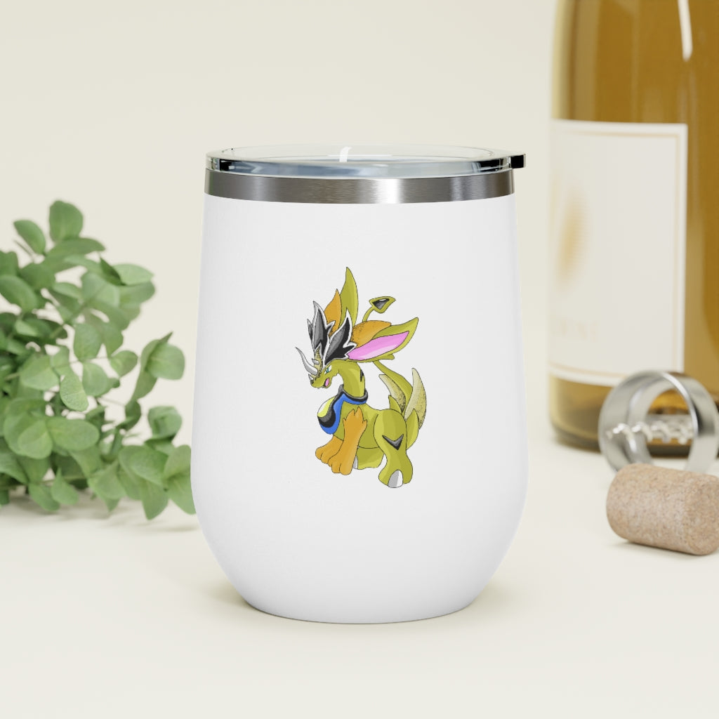 Sporecheila 12oz Insulated Wine Tumbler with clear lid, showcasing a stylish design and stainless steel finish.