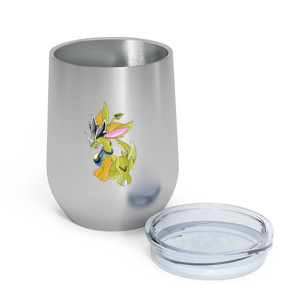 Sporecheila 12oz Insulated Wine Tumbler with clear lid, showcasing a stylish design and stainless steel finish.