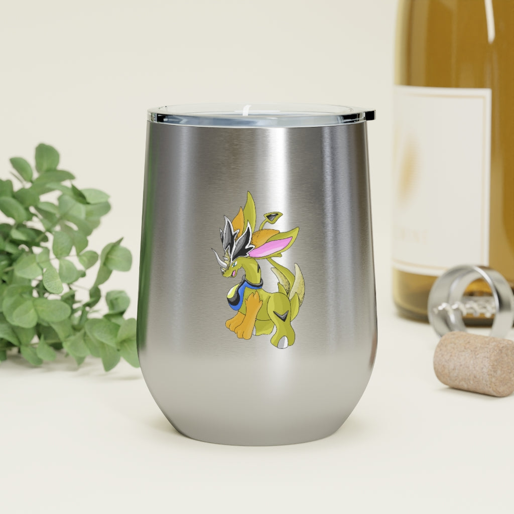 Sporecheila 12oz Insulated Wine Tumbler with clear lid, showcasing a stylish design and stainless steel finish.