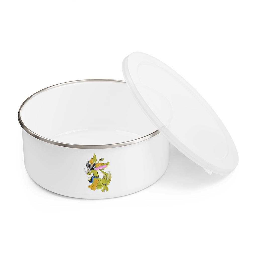 Sporecheila Enamel Bowl featuring a stylish design, translucent lid, and anti-slip backing, available in three sizes.