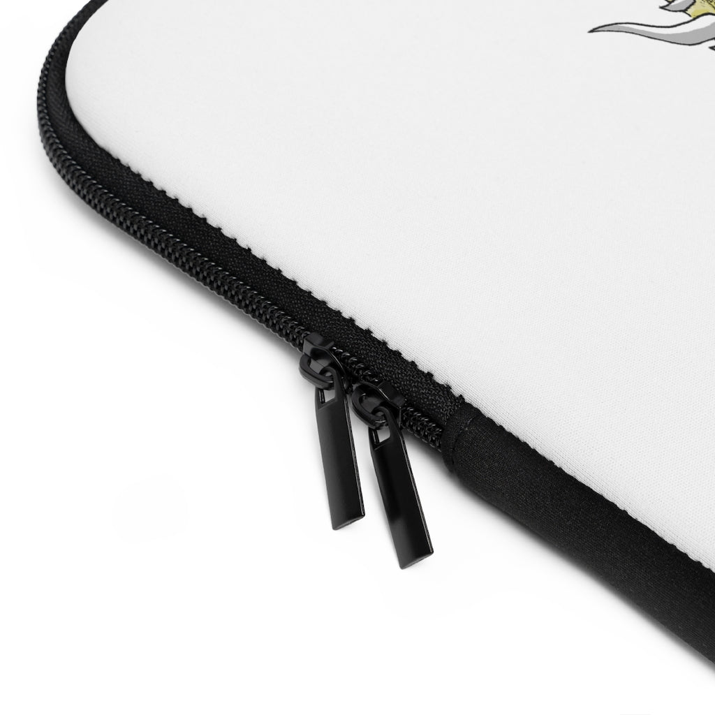 Sporecheila Laptop Sleeve featuring a customizable front design and black polyester back, showcasing its water-resistant and durable construction.