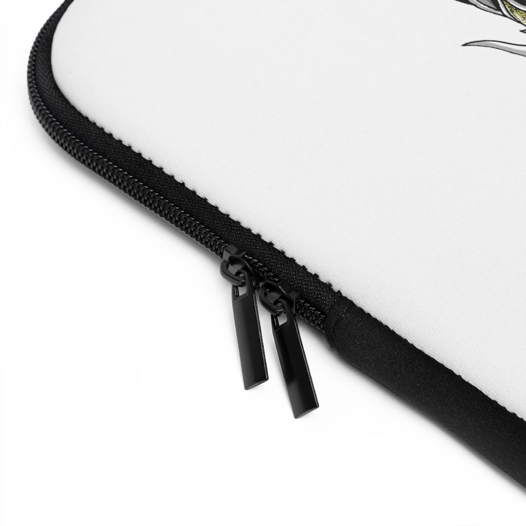 Sporecheila Laptop Sleeve featuring a customizable front design and black polyester back, showcasing its water-resistant and durable construction.