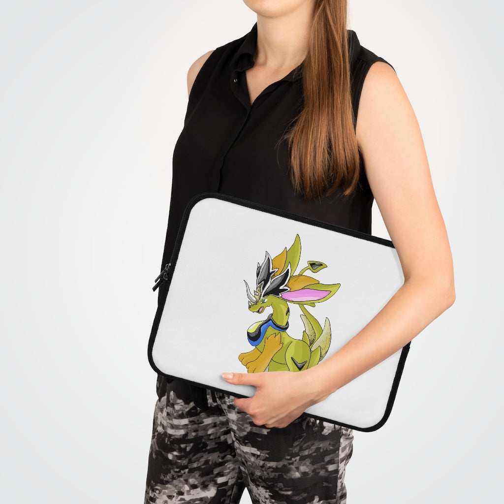 Sporecheila Laptop Sleeve featuring a customizable front design and black polyester back, showcasing its water-resistant and durable construction.