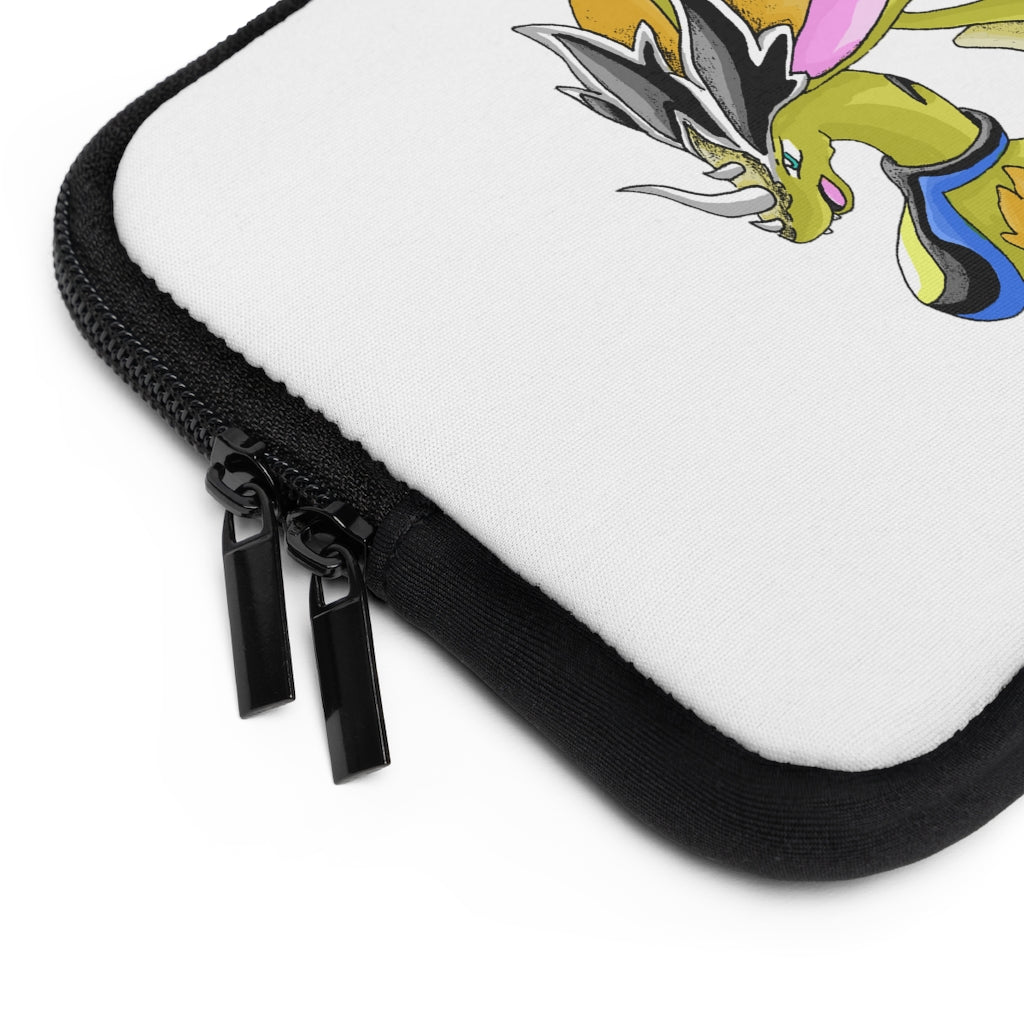 Sporecheila Laptop Sleeve featuring a customizable front design and black polyester back, showcasing its water-resistant and durable construction.