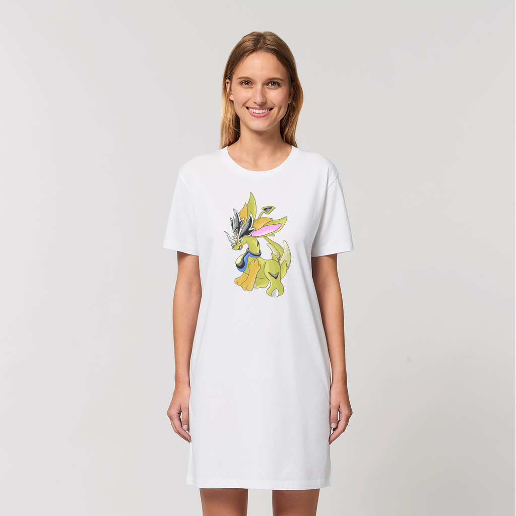 Sporecheila Organic T-Shirt Dress made from 100% organic cotton, featuring a soft-hand feel and stylish design.