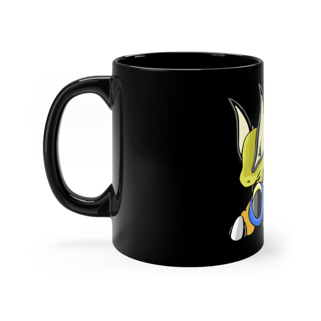 Sporela Black Mug 11oz featuring a sleek black ceramic design with rounded corners and a C-handle.