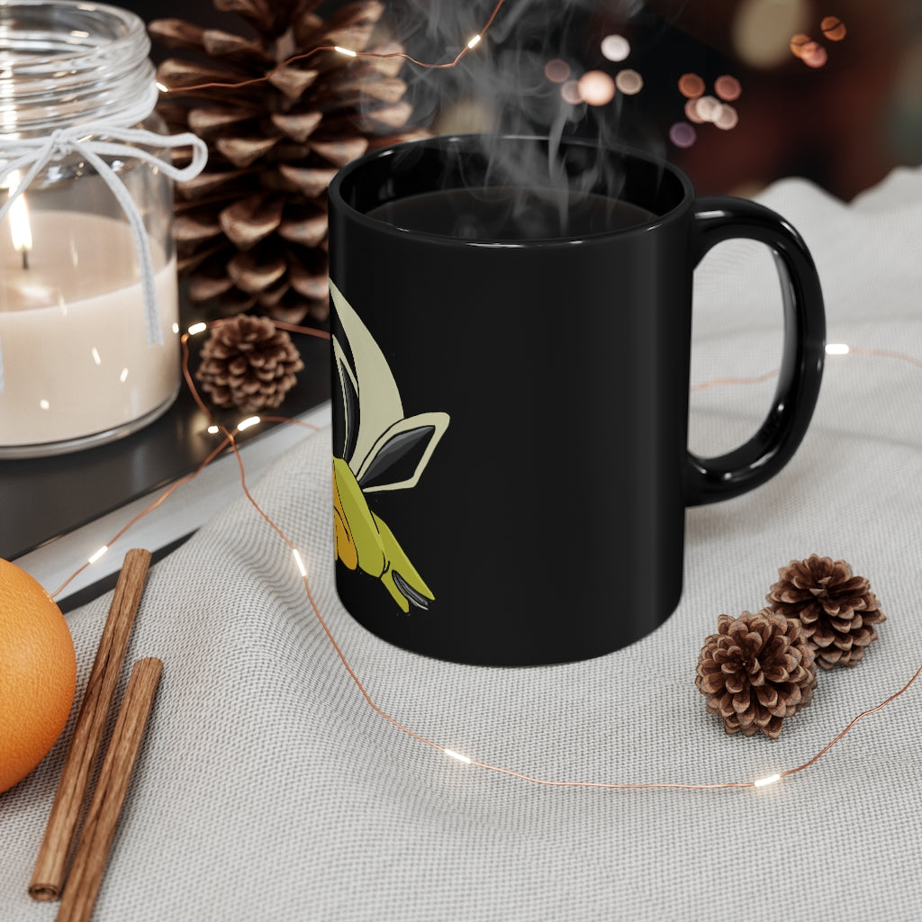 Sporela Black Mug 11oz featuring a sleek black ceramic design with rounded corners and a C-handle.