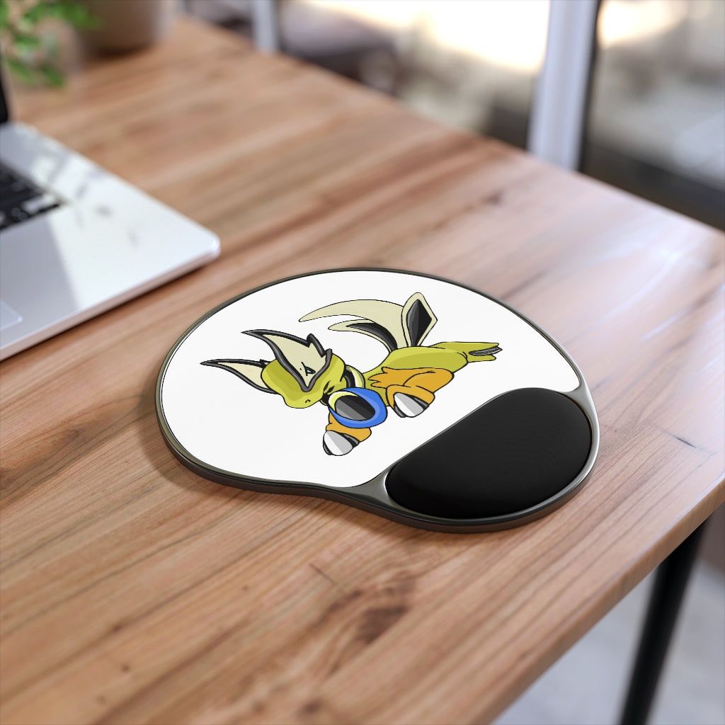 Sporela Mouse Pad with ergonomic Memory Foam wrist rest and customizable neoprene insert, featuring a foot-shaped black plastic base.