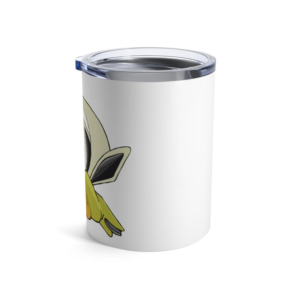 Sporela Tumbler 10oz in stainless steel with a see-thru plastic lid, showcasing its sleek design and rounded corners.