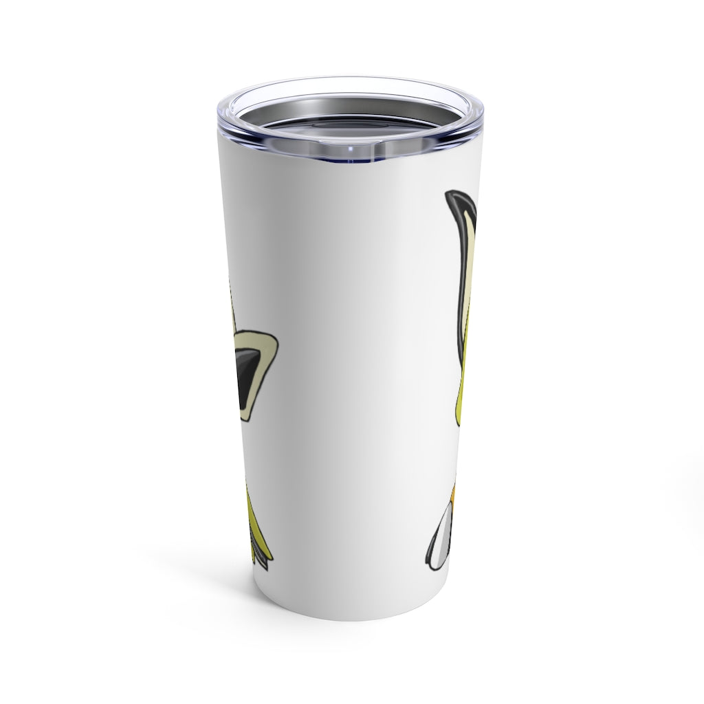 Sporela Tumbler 20oz in stainless steel with a see-thru plastic lid, showcasing its sleek design and rounded corners.