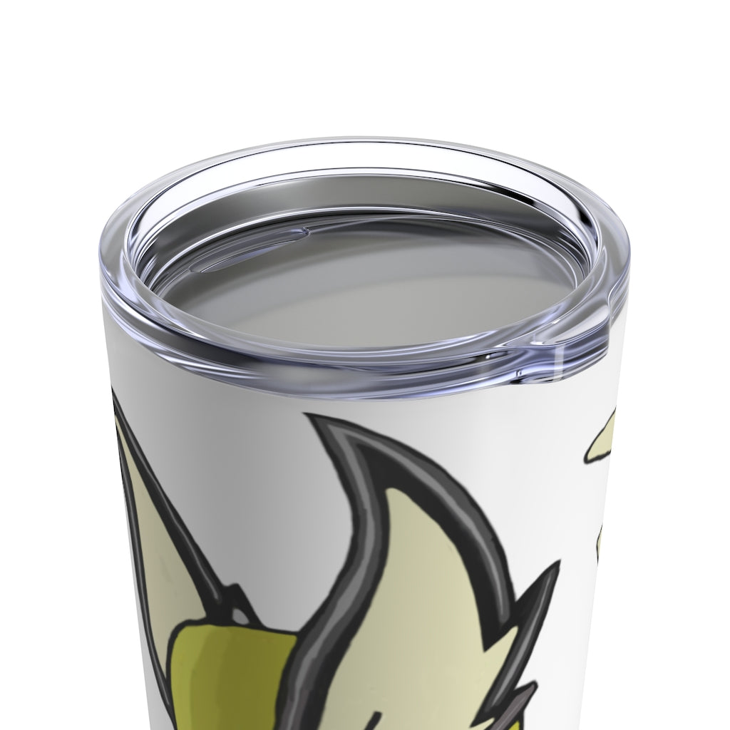 Sporela Tumbler 20oz in stainless steel with a see-thru plastic lid, showcasing its sleek design and rounded corners.