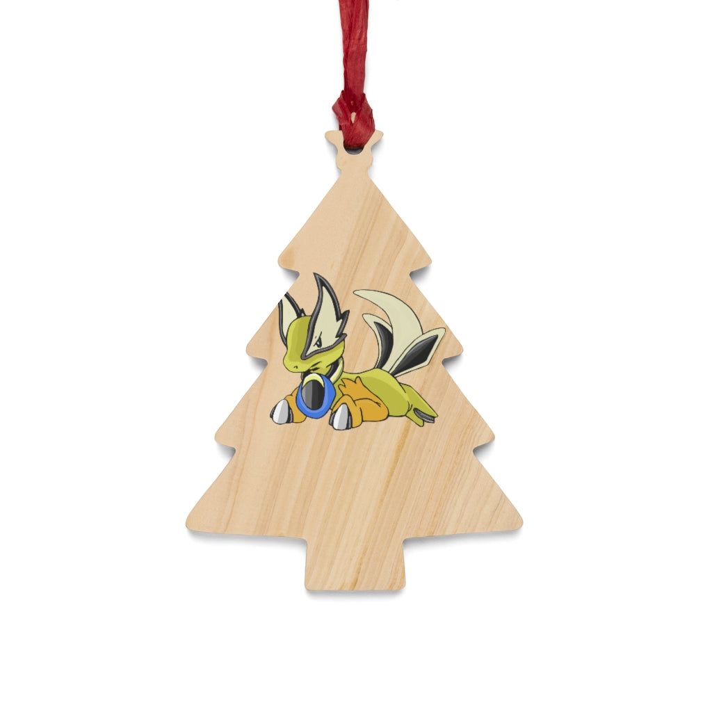 Sporela Wooden Christmas Ornaments in various whimsical shapes with red ribbons, showcasing rustic wooden design.