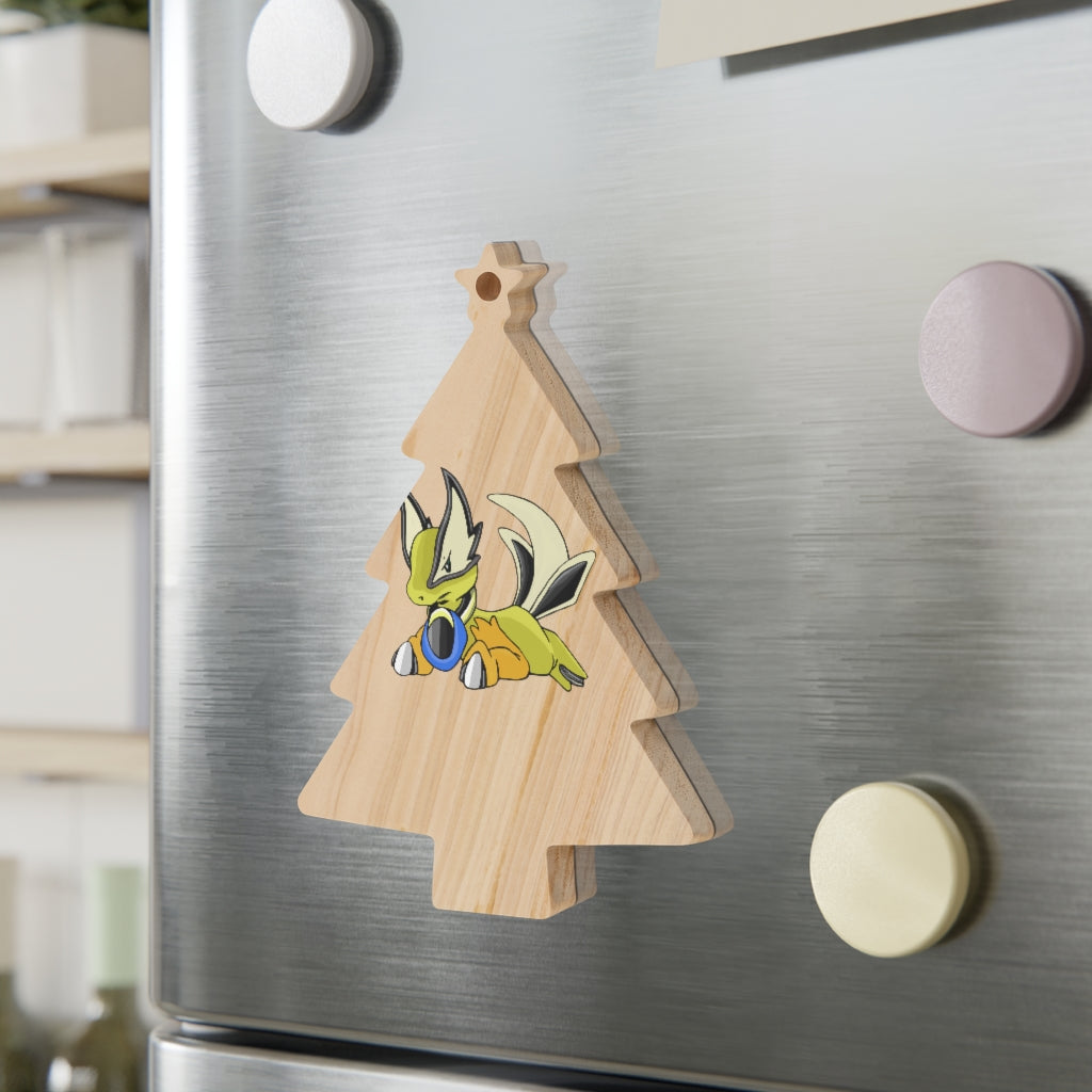 Sporela Wooden Christmas Ornaments in various whimsical shapes with red ribbons, showcasing rustic wooden design.