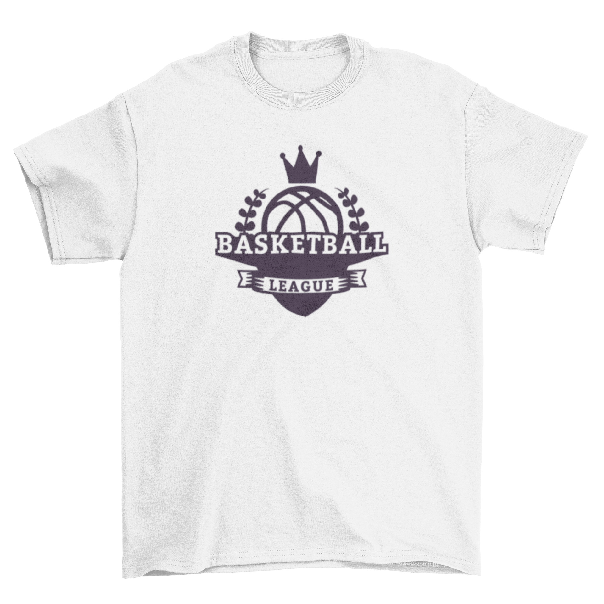 Stylish t-shirt featuring a basketball with a crown and leaves design, perfect for sports fans.