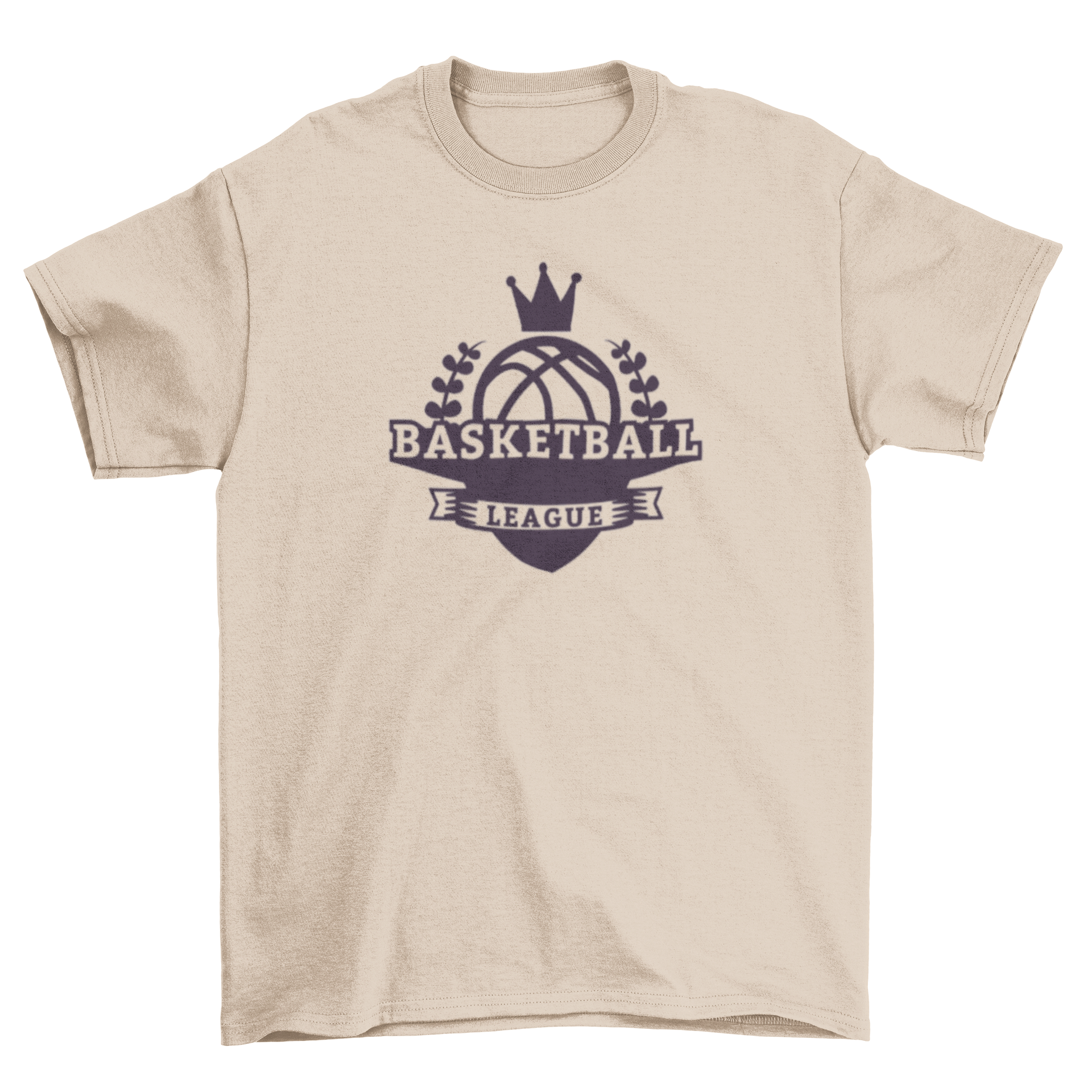 Stylish t-shirt featuring a basketball with a crown and leaves design, perfect for sports fans.