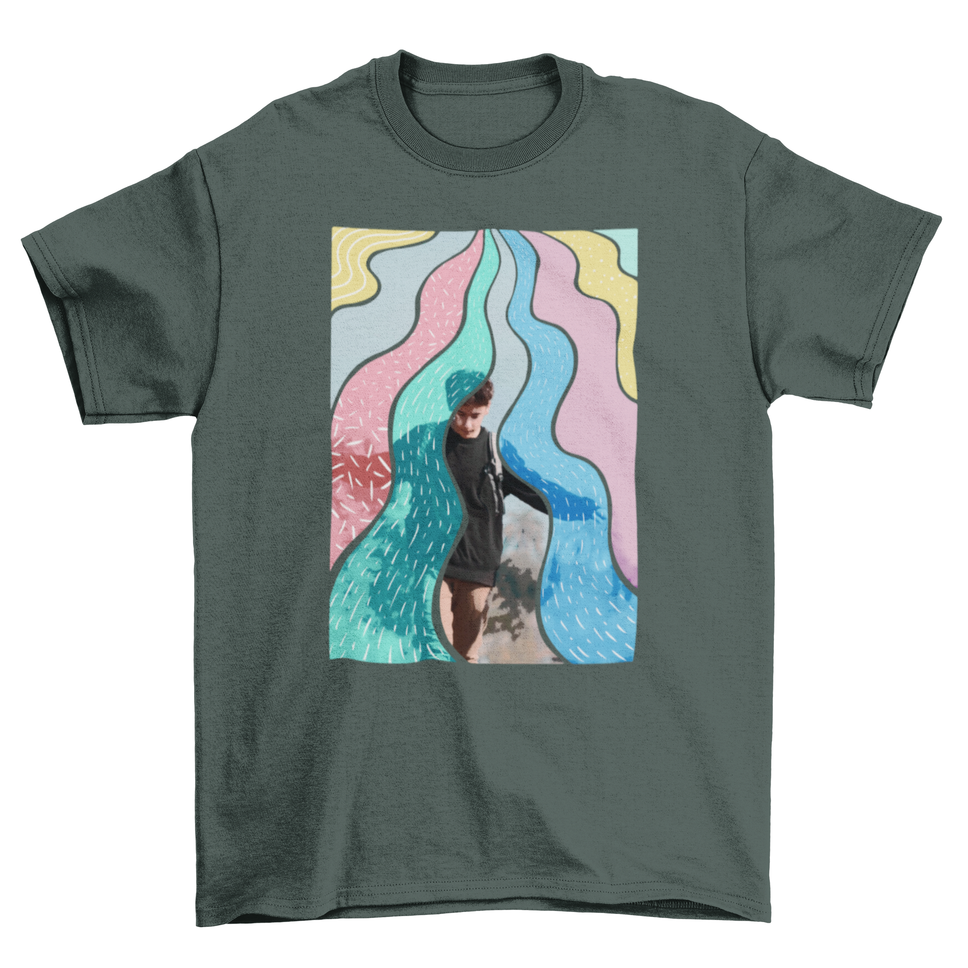 A vibrant sports colorful t-shirt featuring dynamic sports images in bright colors, perfect for active lifestyles.