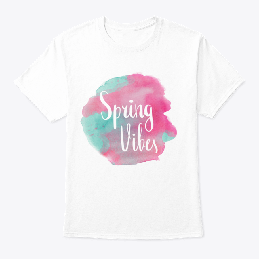 A stylish Spring Vibes T-shirt featuring watercolor pink lettering design, made from 100% cotton, showcasing a classic fit.