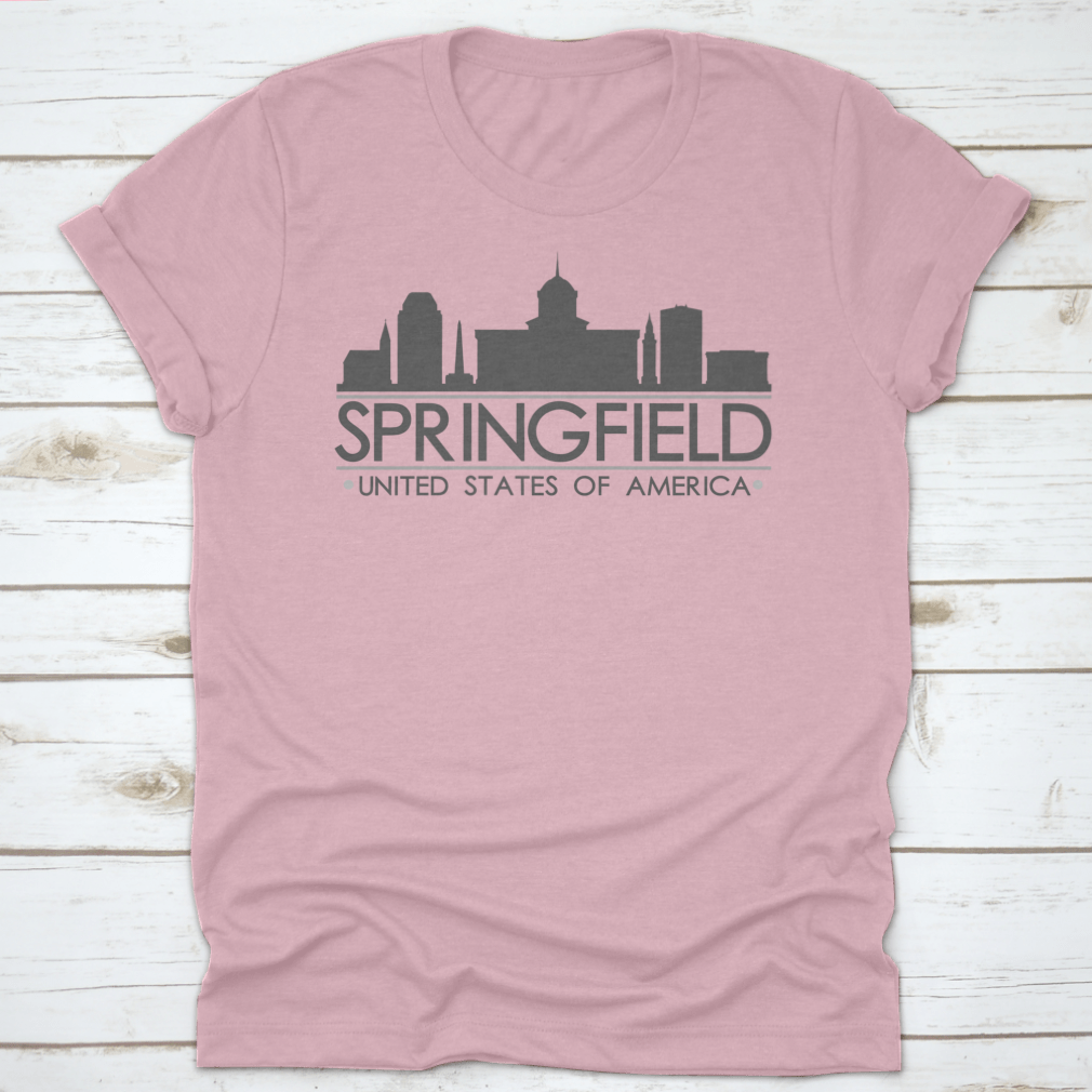 Springfield Skyline Silhouette Design featuring famous buildings in vector art style, showcasing urban landscape aesthetics.