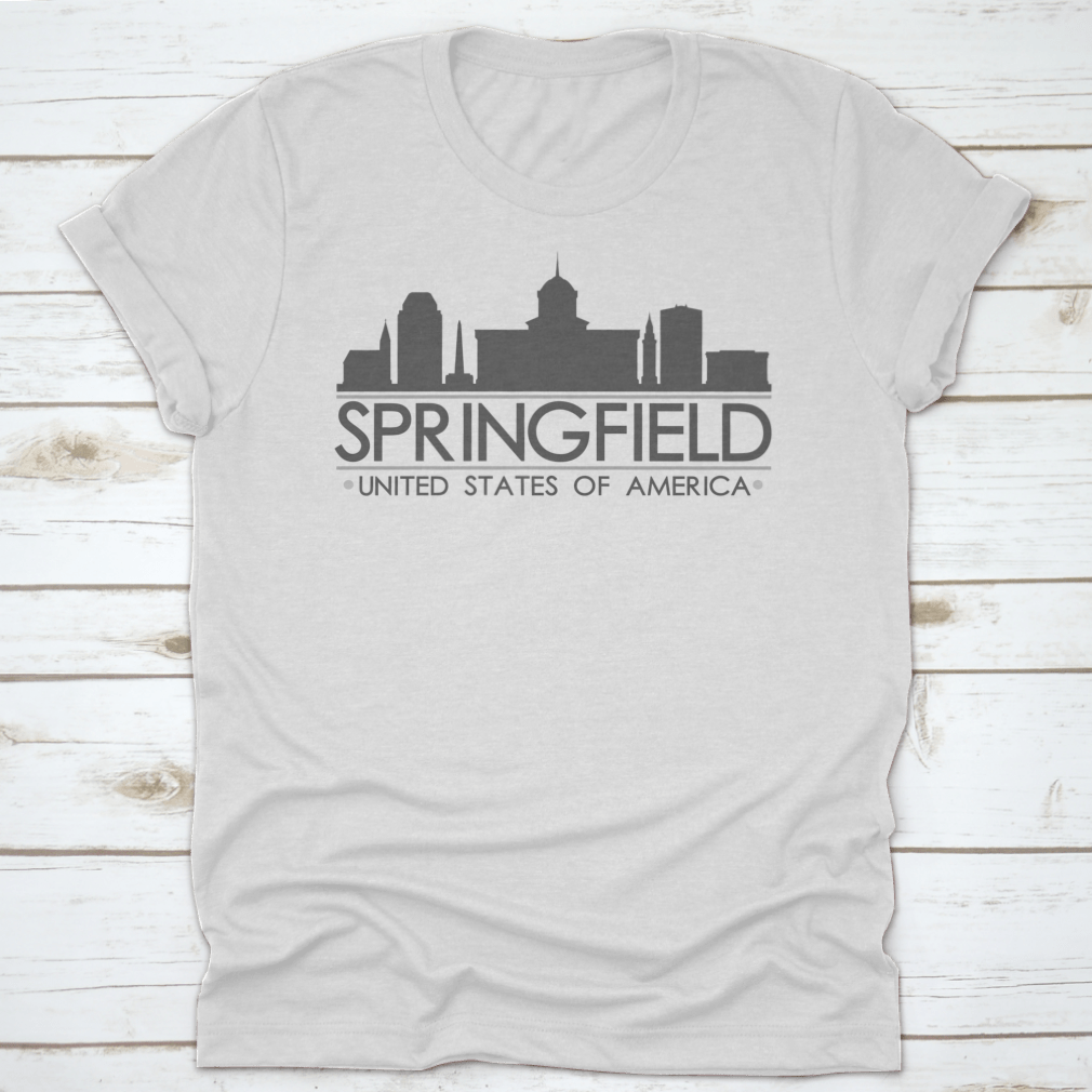 Springfield Skyline Silhouette Design featuring famous buildings in vector art style, showcasing urban landscape aesthetics.