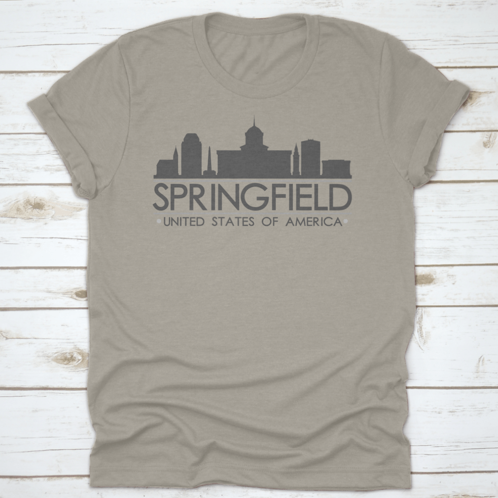 Springfield Skyline Silhouette Design featuring famous buildings in vector art style, showcasing urban landscape aesthetics.