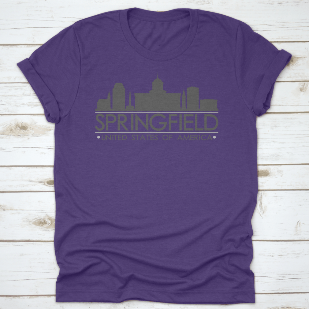 Springfield Skyline Silhouette Design featuring famous buildings in vector art style, showcasing urban landscape aesthetics.