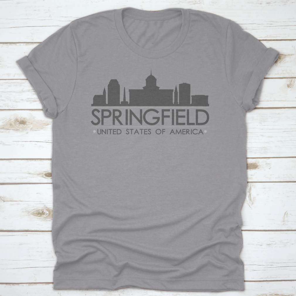 Springfield Skyline Silhouette Design featuring famous buildings in vector art style, showcasing urban landscape aesthetics.