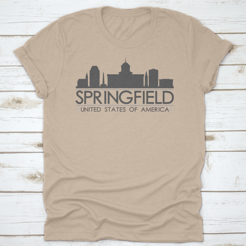 Springfield Skyline Silhouette Design featuring famous buildings in vector art style, showcasing urban landscape aesthetics.