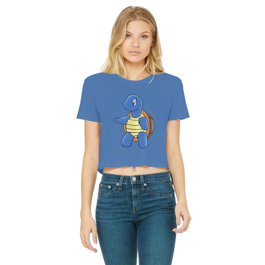 Squata Classic Women's Cropped Raw Edge T-Shirt featuring a round neck, short sleeves, and a raw edge hem in a stylish color.