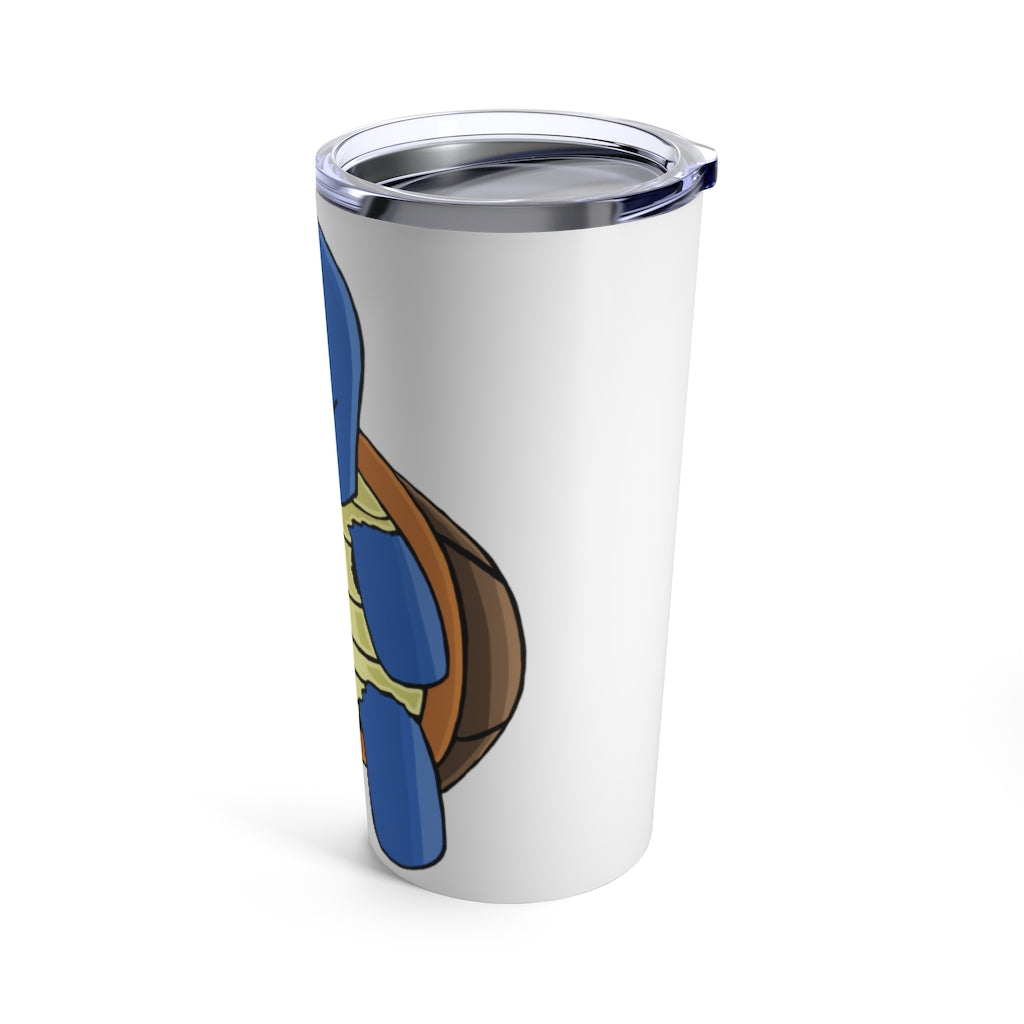 Squata Tumbler 20oz in stainless steel with a see-thru plastic lid, showcasing its sleek design and rounded corners.