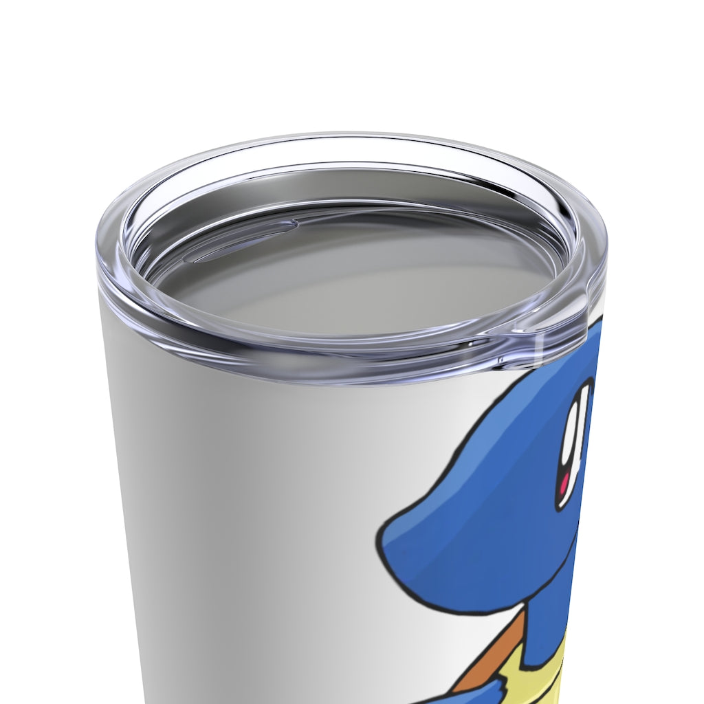 Squata Tumbler 20oz in stainless steel with a see-thru plastic lid, showcasing its sleek design and rounded corners.