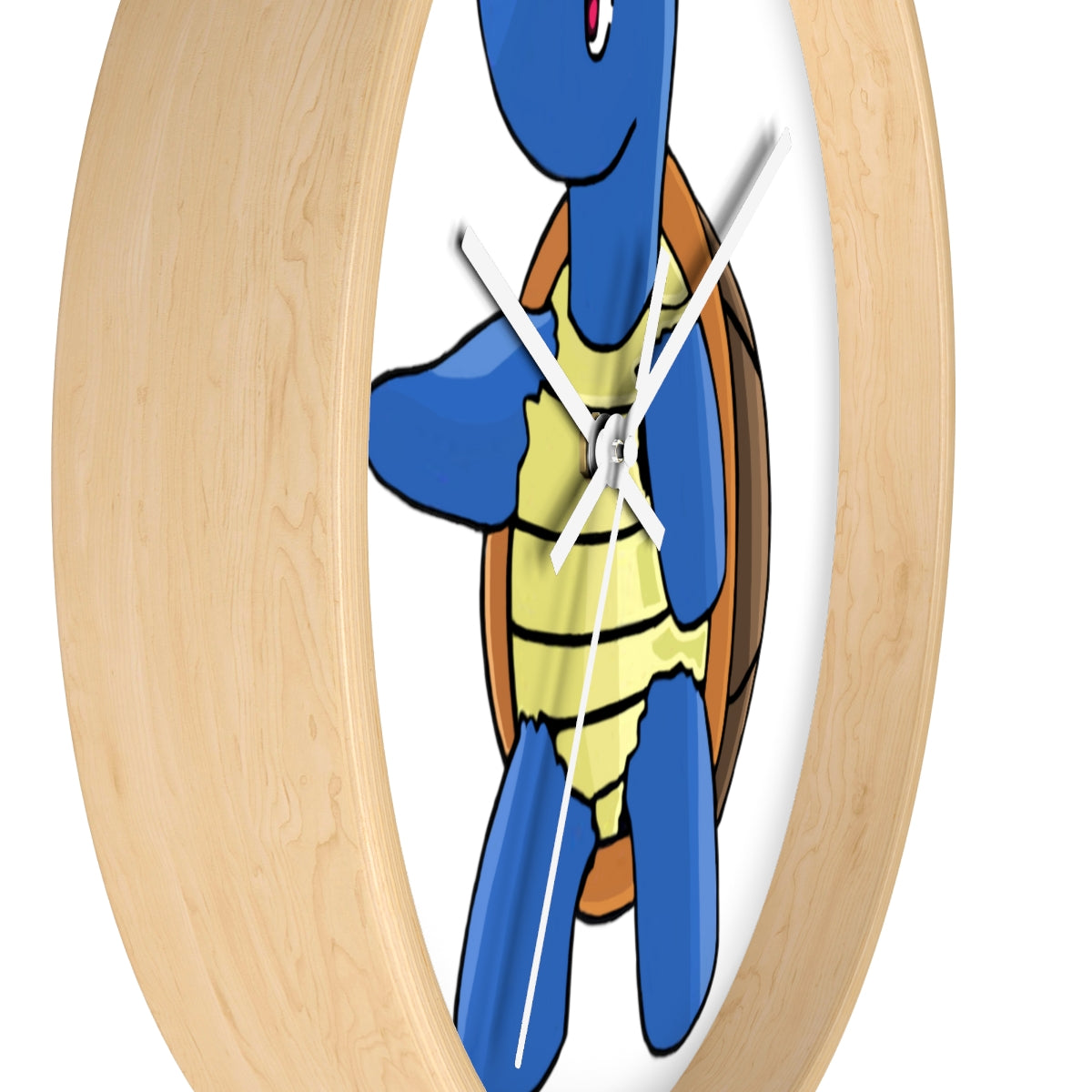 Squata Wall Clock featuring a wooden frame and plexiglass face, designed for indoor use with a silent mechanism.