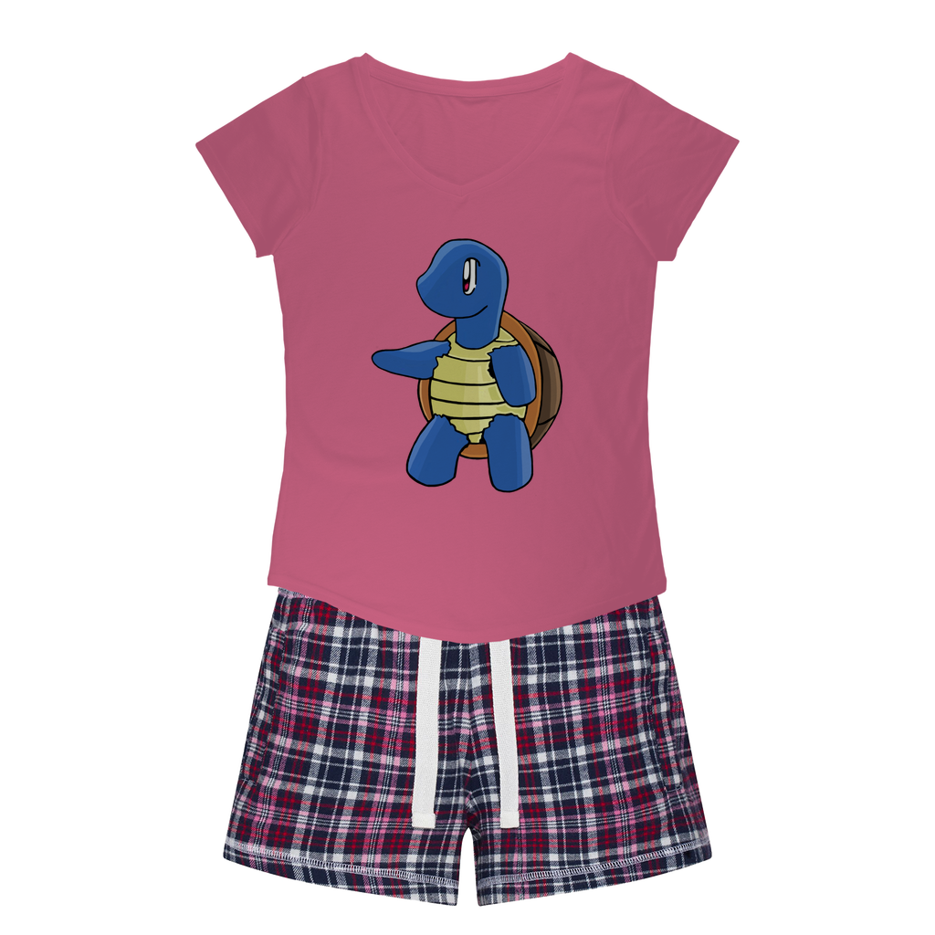 Squata Women's Sleepy Tee and Flannel Short set featuring a relaxed fit T-shirt and vibrant flannel shorts, perfect for cozy nights.