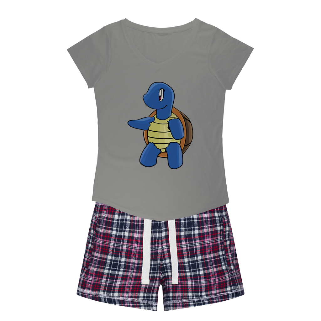 Squata Women's Sleepy Tee and Flannel Short set featuring a relaxed fit T-shirt and vibrant flannel shorts, perfect for cozy nights.