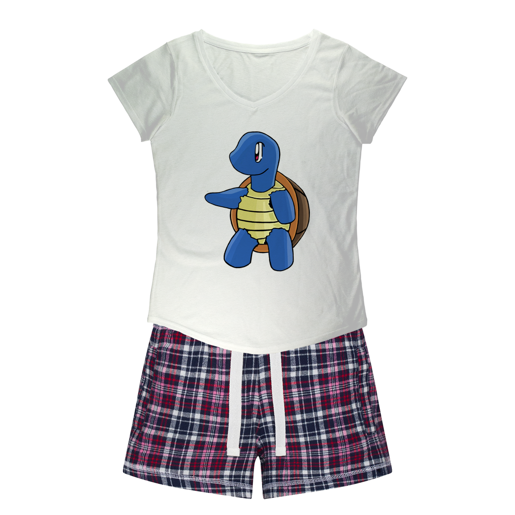 Squata Women's Sleepy Tee and Flannel Short set featuring a relaxed fit T-shirt and vibrant flannel shorts, perfect for cozy nights.