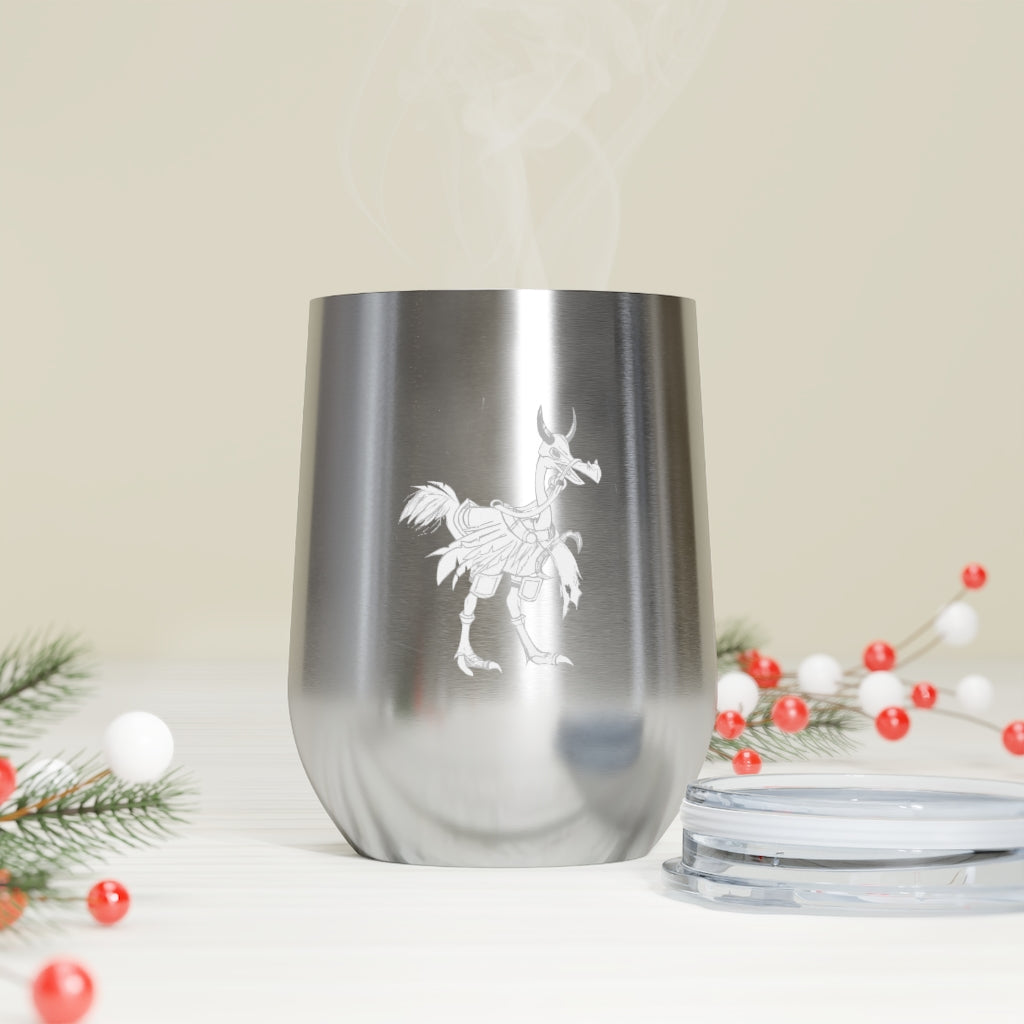 Squawkers the Ostrich 12oz insulated wine tumbler with a clear lid, showcasing a fun ostrich design.