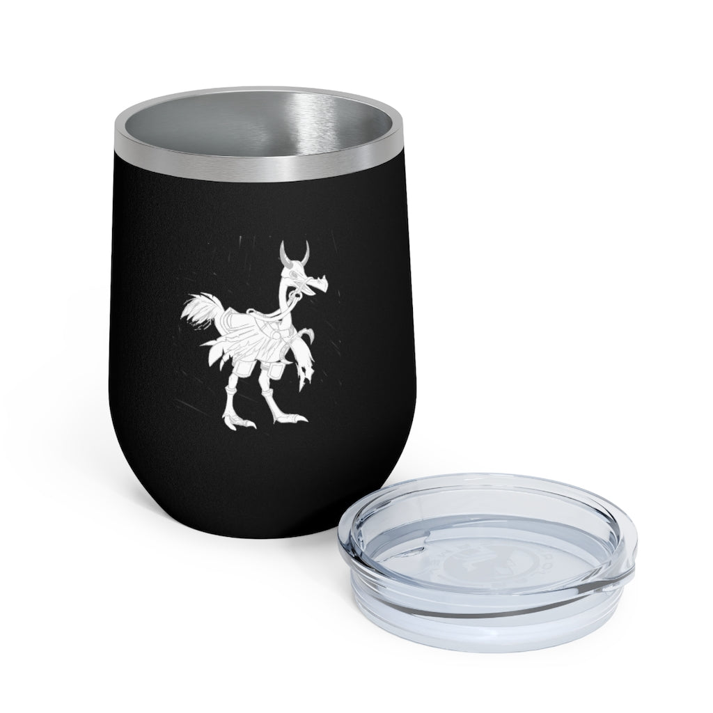 Squawkers the Ostrich 12oz insulated wine tumbler with a clear lid, showcasing a fun ostrich design.