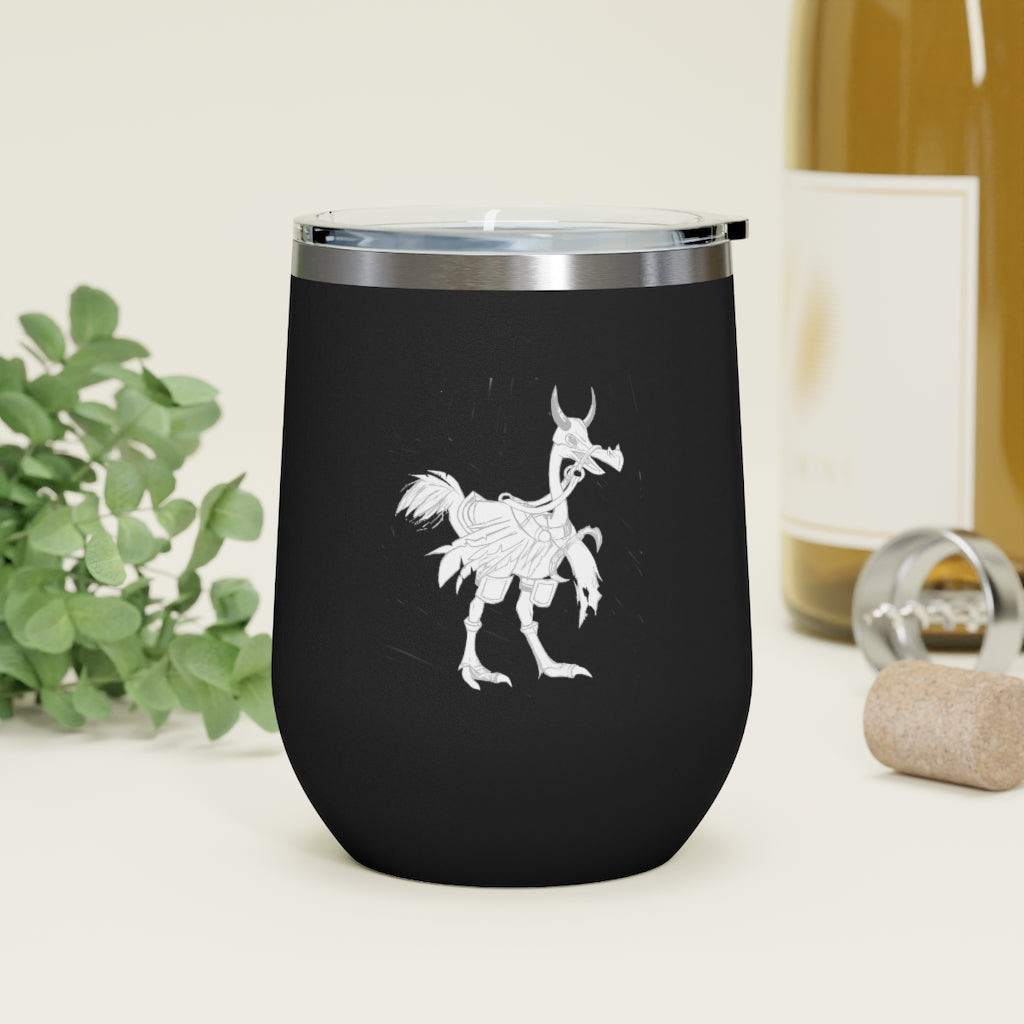 Squawkers the Ostrich 12oz insulated wine tumbler with a clear lid, showcasing a fun ostrich design.