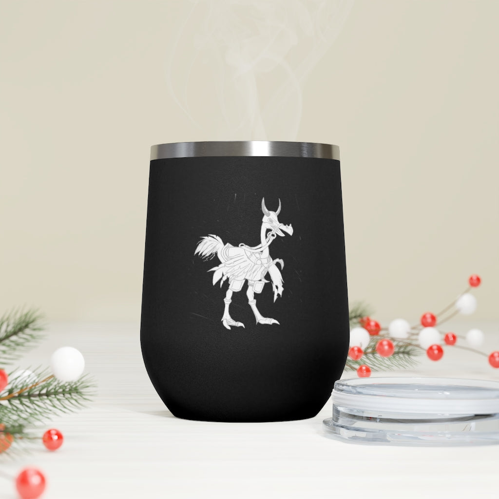 Squawkers the Ostrich 12oz insulated wine tumbler with a clear lid, showcasing a fun ostrich design.