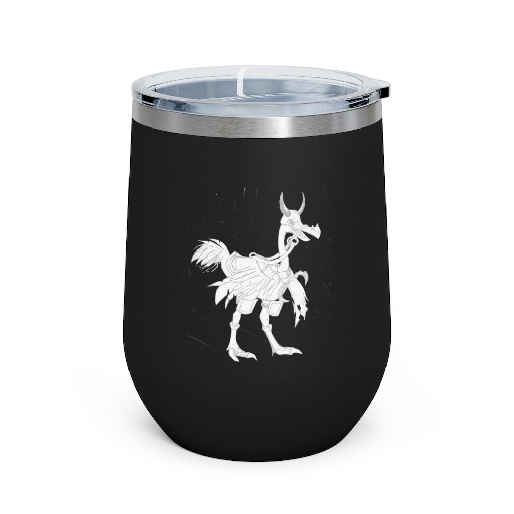 Squawkers the Ostrich 12oz insulated wine tumbler with a clear lid, showcasing a fun ostrich design.