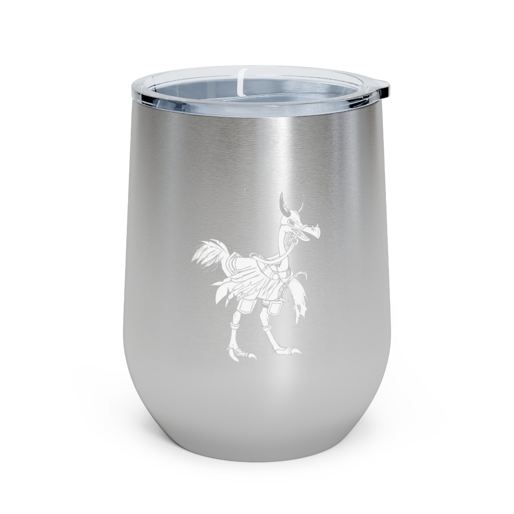 Squawkers the Ostrich 12oz insulated wine tumbler with a clear lid, showcasing a fun ostrich design.