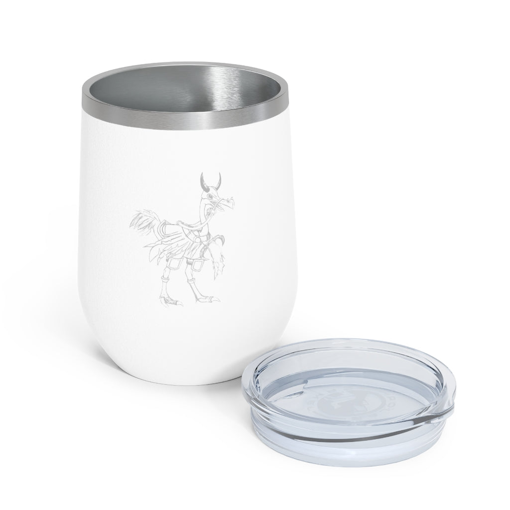 Squawkers the Ostrich 12oz insulated wine tumbler with a clear lid, showcasing a fun ostrich design.