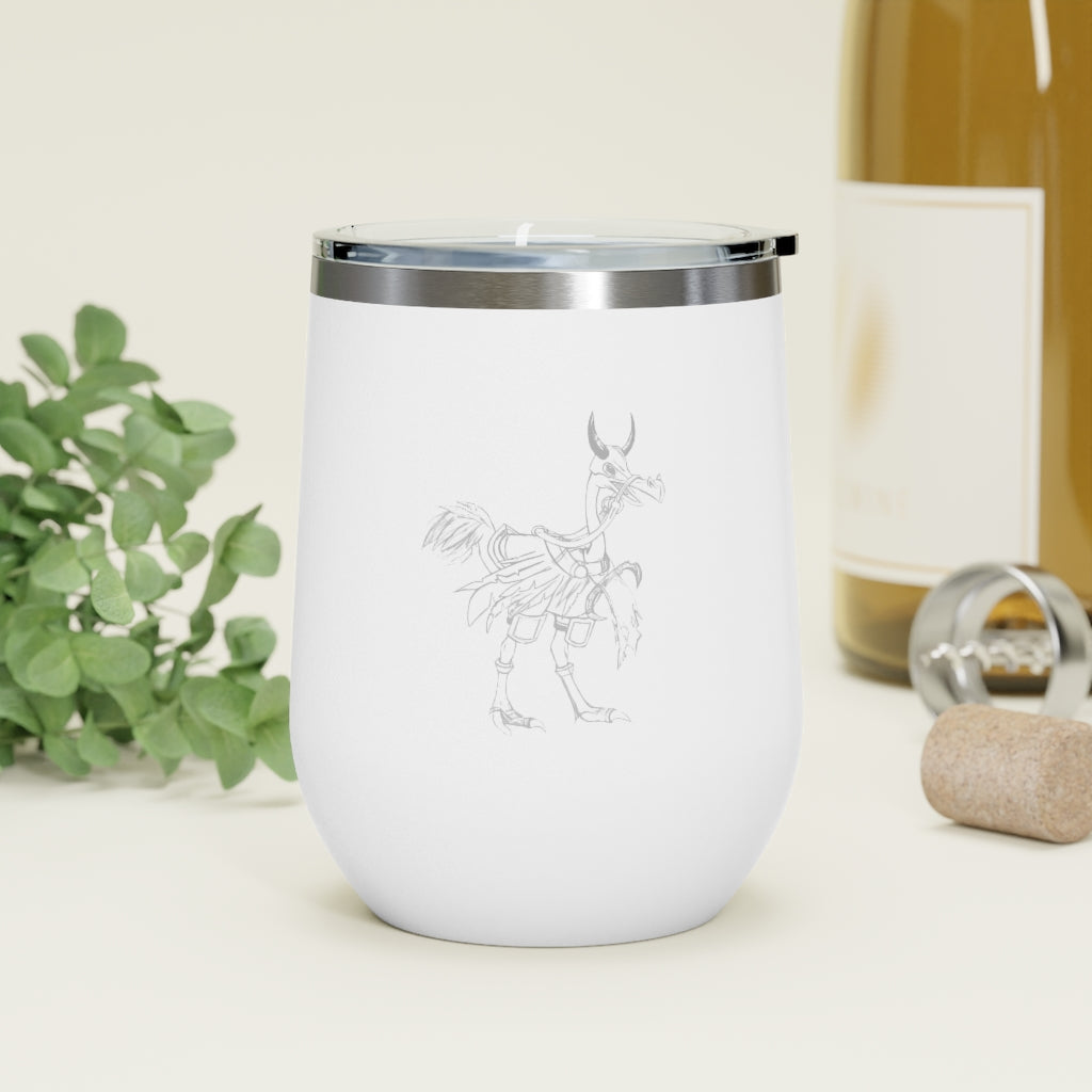 Squawkers the Ostrich 12oz insulated wine tumbler with a clear lid, showcasing a fun ostrich design.