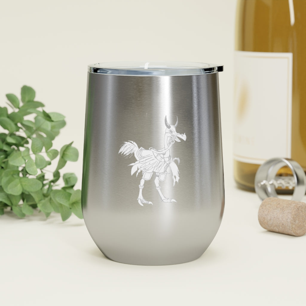 Squawkers the Ostrich 12oz insulated wine tumbler with a clear lid, showcasing a fun ostrich design.