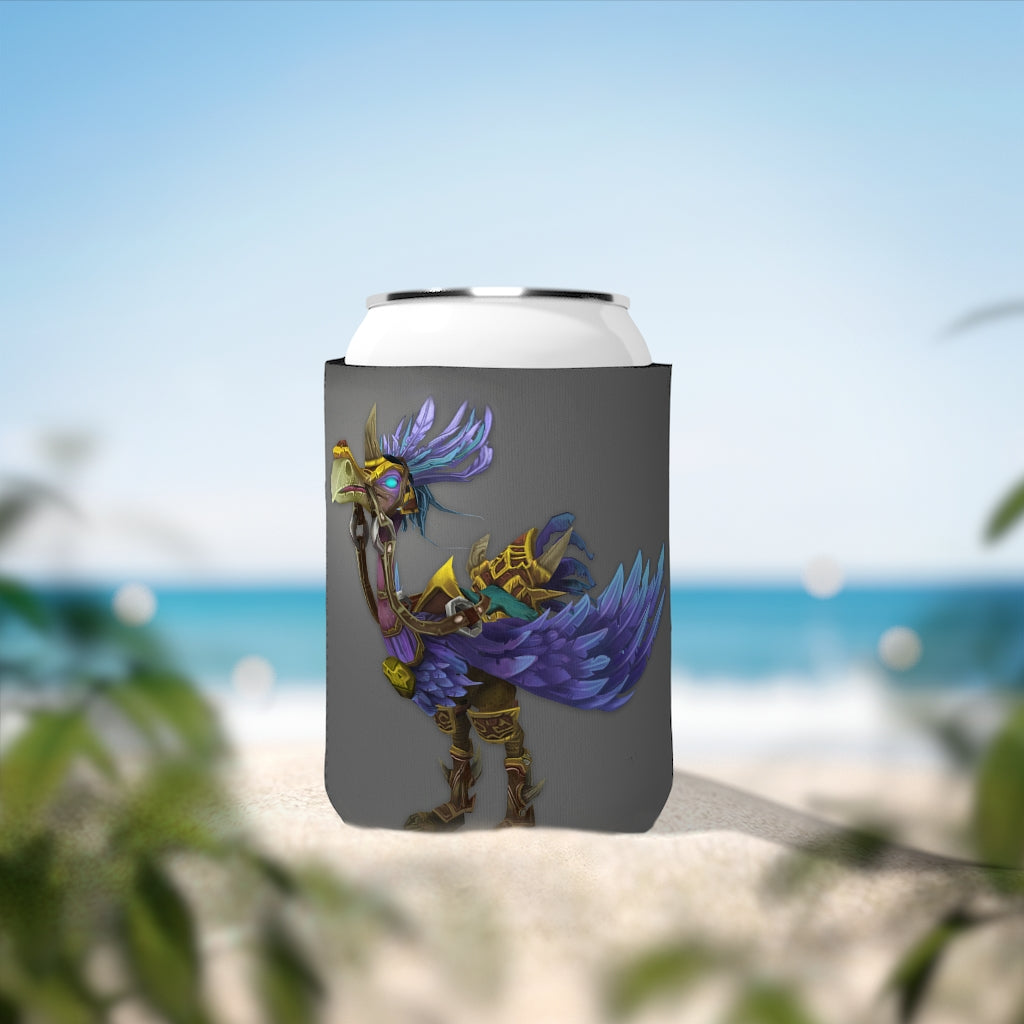 Squawkers the Ostrich Mount Can Cooler Sleeve in vibrant colors, designed to fit standard 12 oz cans, showcasing a fun and personalized design.