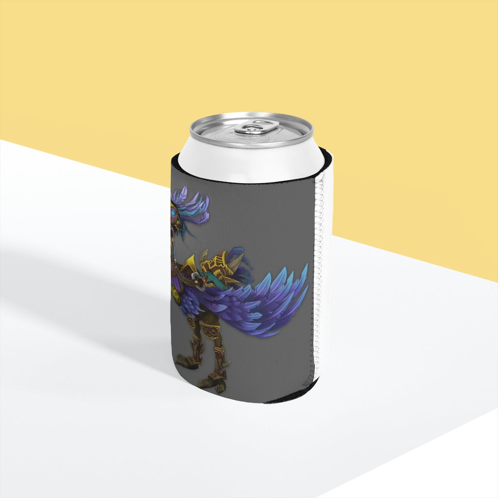 Squawkers the Ostrich Mount Can Cooler Sleeve in vibrant colors, designed to fit standard 12 oz cans, showcasing a fun and personalized design.