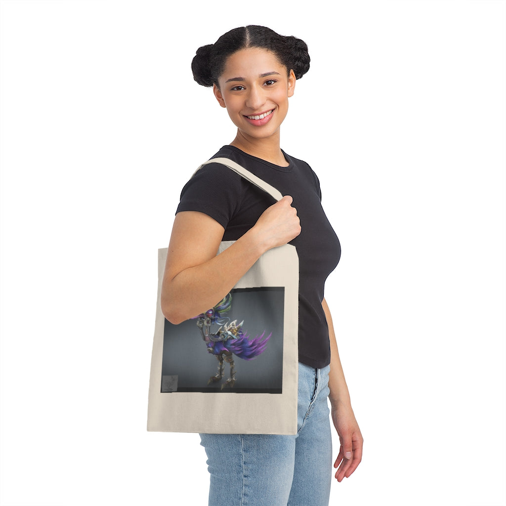 Squawkers the Ostrich Mount Canvas Tote Bag featuring a vibrant design, made of 100% cotton sheeting with reinforced handles.