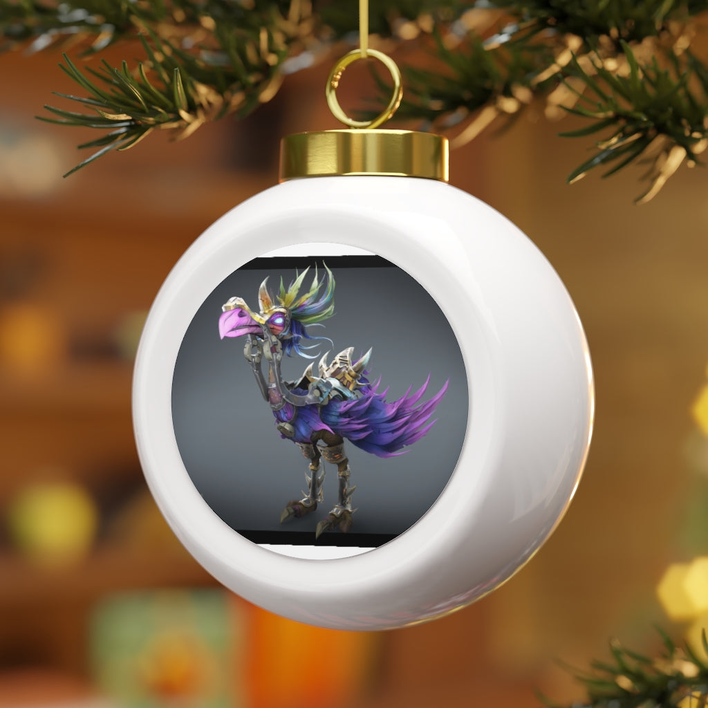 Squawkers the Ostrich Mount Christmas Ball Ornament with glossy finish and gold ribbon, featuring a vintage design.